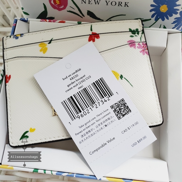 AUTHENTIC Nwt boxed small card holder SLIM garden BOUQUET Cream multi staci - Picture 4 of 6